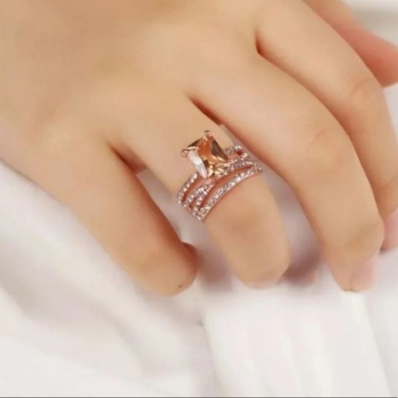 NEW 18K Rose Gold Diamond Morganite Eternity Ring - Picture 3 of 4